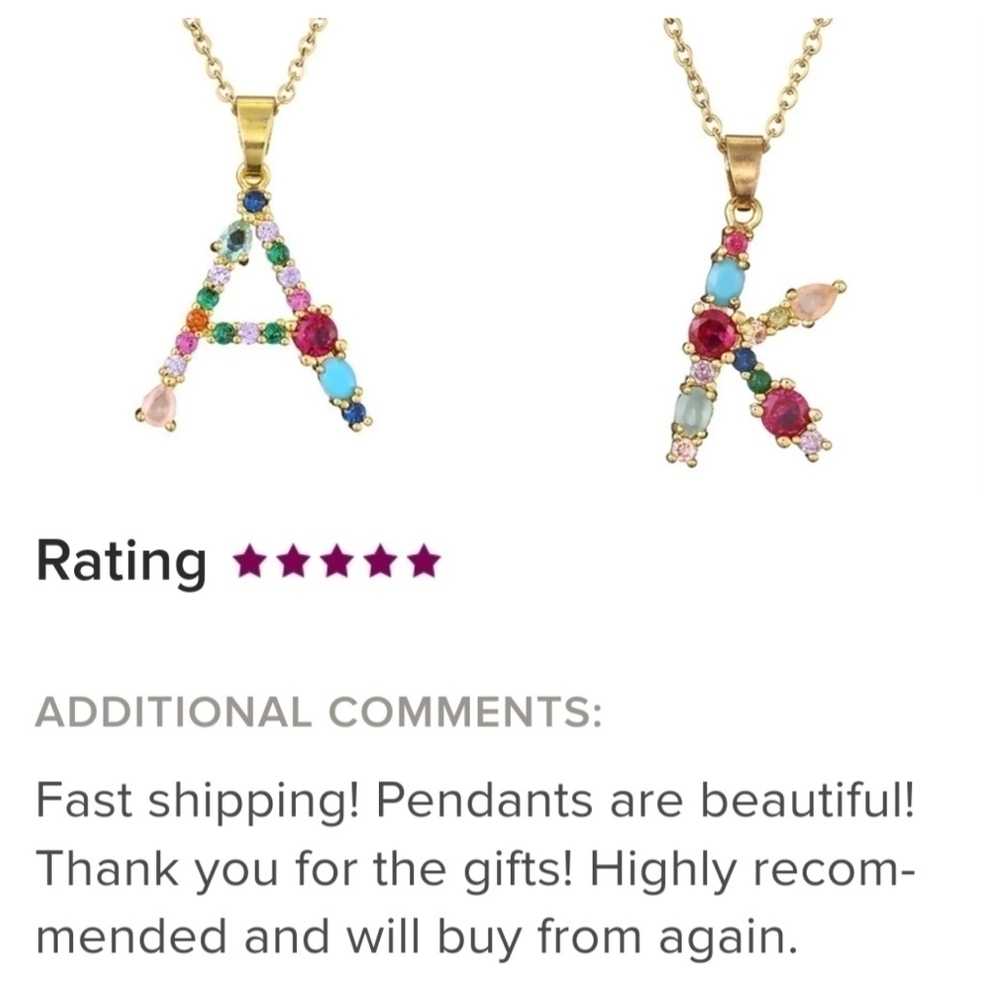 L Letter Pendant Necklace Multi-color Rhinestones Gold Tone Chain - Picture 5 of 16